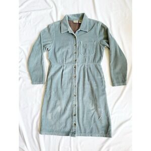 LL Bean Dress 8 Corduroy Shirt Knee Length Classic Midi Preppy Pockets
